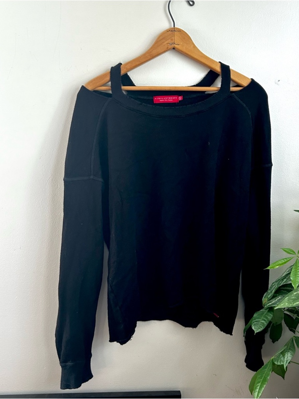 Revolve N:Philanthropy Petra Black Sweatshirt with Cold Shoulders Zippers